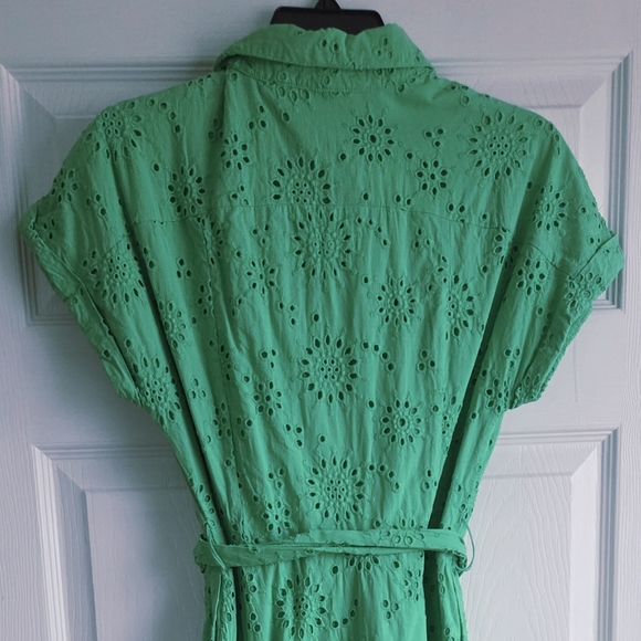 Caslon  Green Eyelet Embroidery Cotton Midi Dress Size S